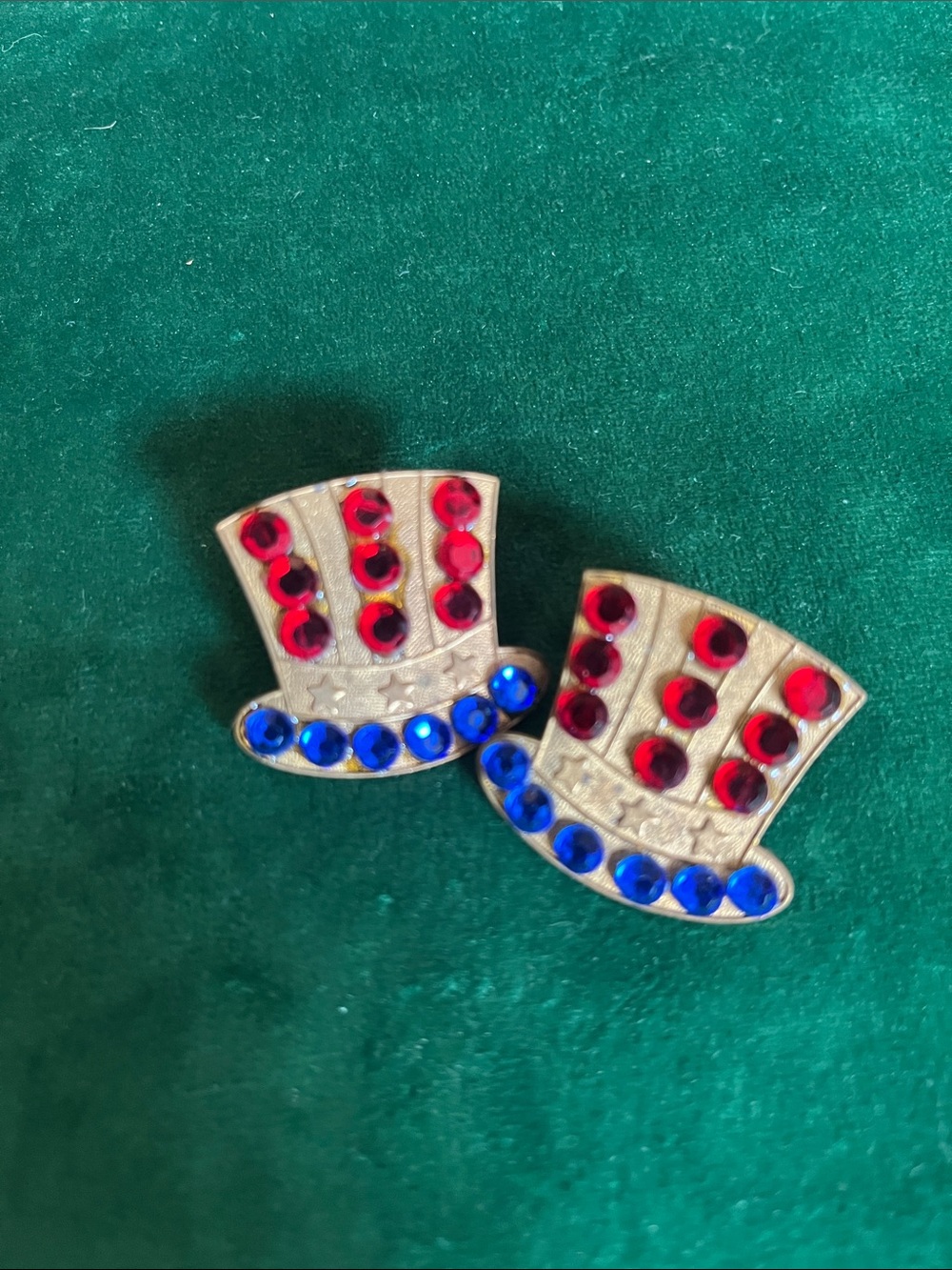 Katrina brass Patriotic Red & Blue gem earrings
